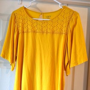 LOFT Yellow Eyelet Yoke Short Sleeve Top Large